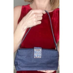 Y2K Aesthetic 100% Cotton Blue Jean Denim Beaded Closure Shoulder Handbag Purse